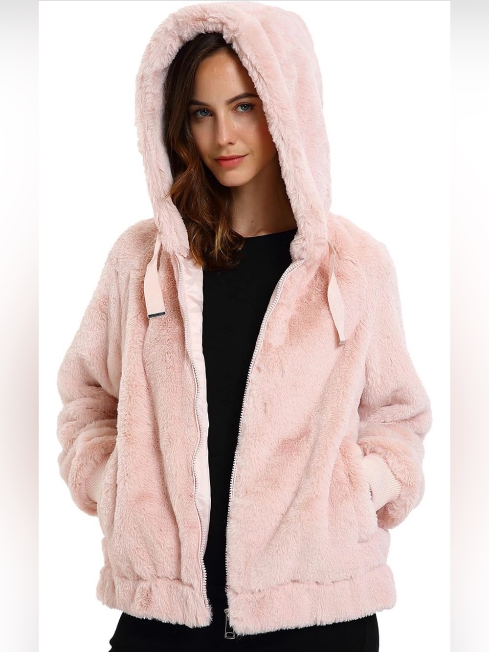 NWT-Bellivera Women's Faux Fur Coat Shearling  Hood Sherpa-Lined Fleece Jacket